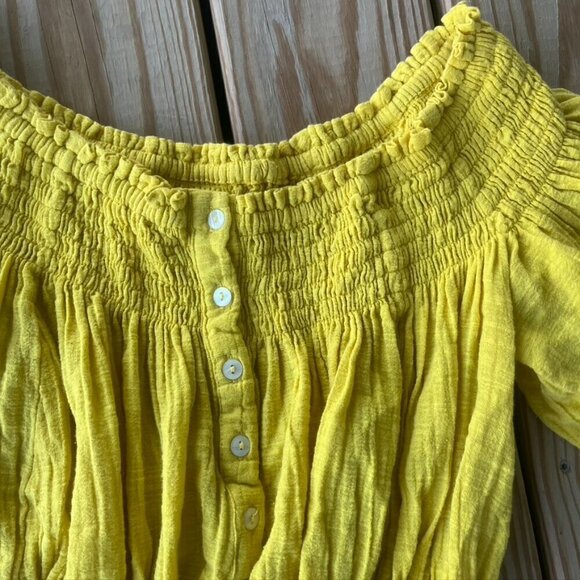 We the Free Dancing Till Dawn Off the Shoulder Crop Top in Yellow oversized XS - Picture 5 of 10